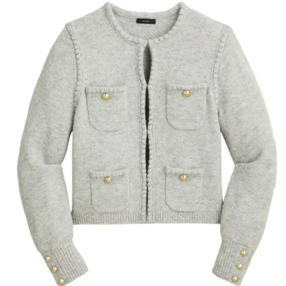 J. Crew Gray Odette Cardigan Sweater Crochet Lady Jacket